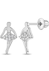 elegant silver dancing ballerina screw back baby earrings